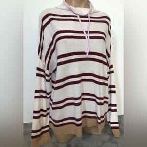 Lou & Grey Anthropologie Maroon & White Striped  Sweater Top XL